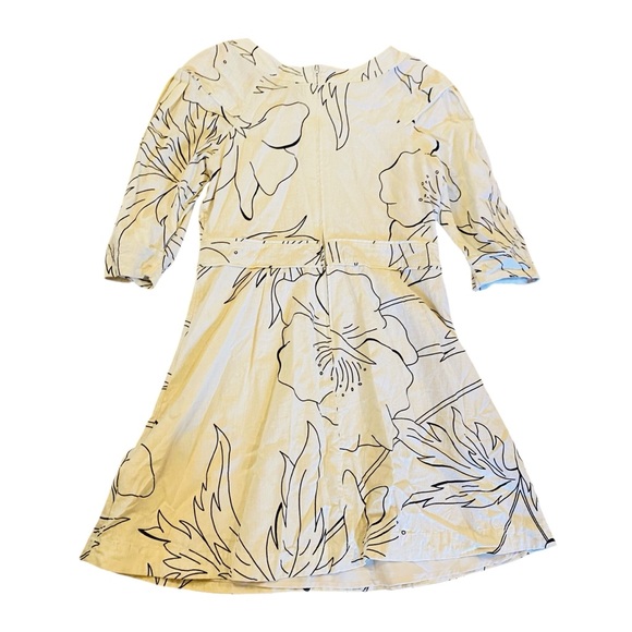 BANANA REPUBLIC Ivory Long Sleeve Tropical Print Linen Blend Sheath Dress - Picture 3 of 5